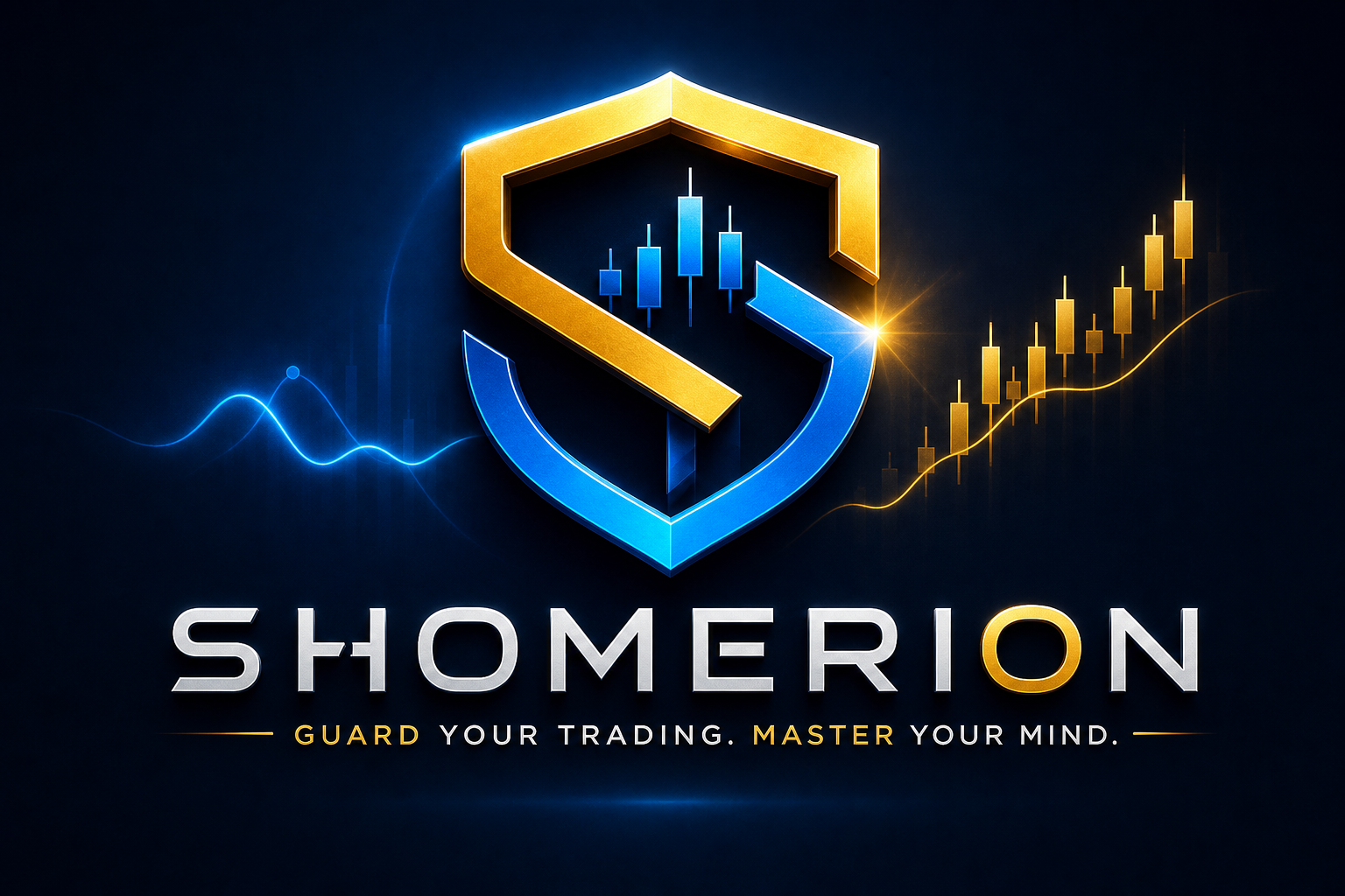 Shomerion premium shield logo with trading chart